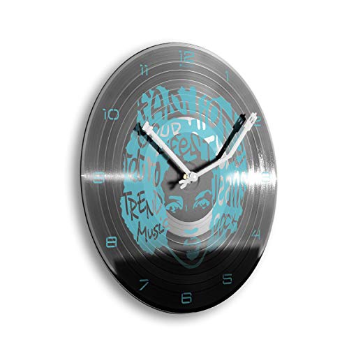 Kreative Feder Funny Man blau Schallplatten-Uhr Retro Vinyl Designer Funk Wanduhr leise Funkuhr ohne Ticken 30cm WSP022FL (leises Funkuhrwerk) von Kreative Feder