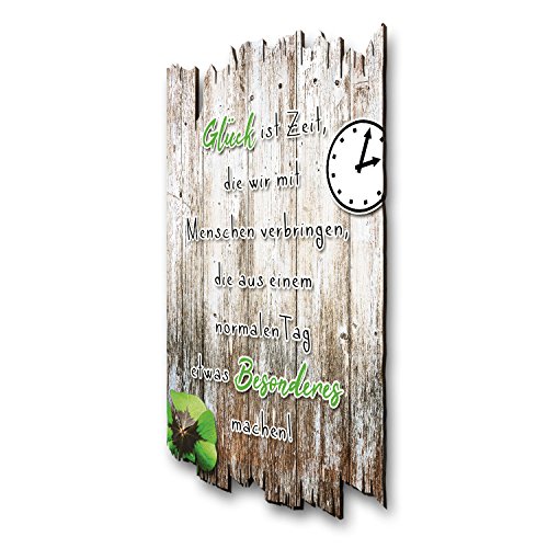 Kreative Feder Glück ist Zeit - Holzschild mit Spruch und Motiv - Shabby Chic Landhaus Stil - Wand Deko für Zuhause Familie und Freunde 30x20cm von Kreative Feder
