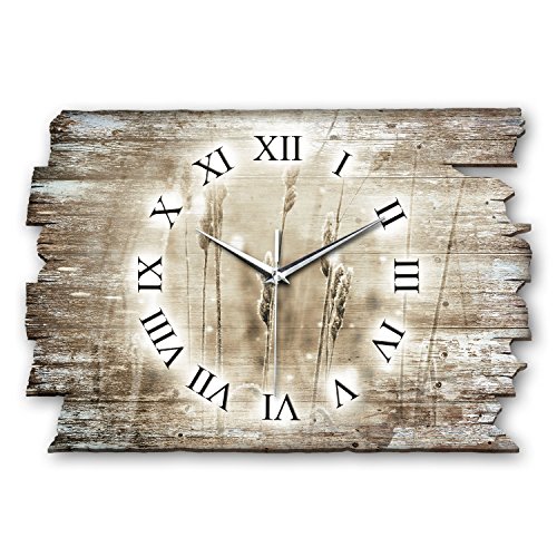 Kreative Feder Gras Relax Landhaus Shabby Style Designer Wanduhr Funkuhr aus Holz *Made in Germany leise ohne Ticken WH036FL 40x27cm (Funkuhrwerk) von Kreative Feder