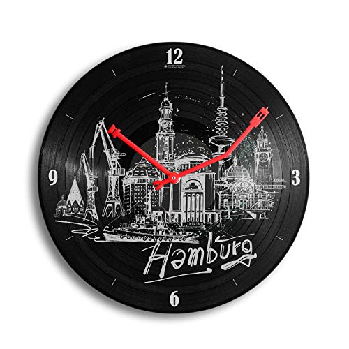Kreative Feder Hamburg Music Schallplatten-Uhr Retro Vinyl Designer Wanduhr leise ohne Ticken 30cm WSP035L (leises Quarzuhrwerk) von Kreative Feder