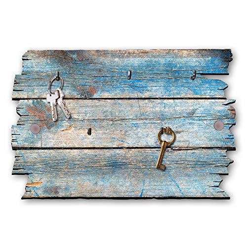 Kreative Feder Holzstruktur blau Designer Schlüsselbrett, Hakenleiste Landhaus Style, Shabby aus Holz 30x20cm, HSB011 von Kreative Feder