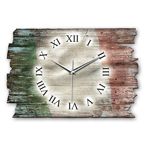 Kreative Feder Italien Flagge Landhaus Shabby Style Designer Wanduhr Funkuhr aus Holz *Made in Germany leise ohne Ticken WH096FL 40x27cm (leises Funkuhrwerk) von Kreative Feder