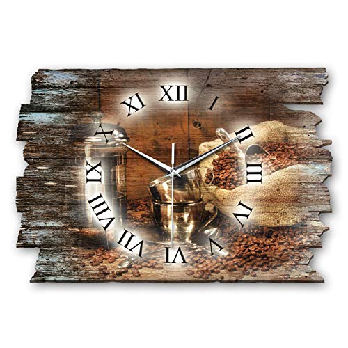 Kreative Feder Kaffee Landhaus Shabby Style Designer Wanduhr Funkuhr aus Holz *Made in Germany leise ohne Ticken WH010FL 40x27cm (leises Funkuhrwerk) von Kreative Feder