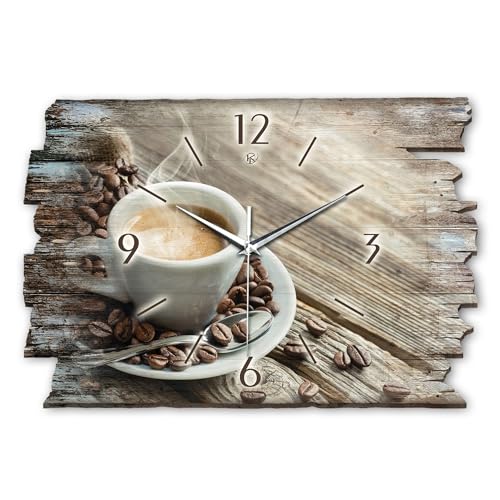 Kreative Feder Designer Wanduhr „Kaffee“ aus Holz 40x27cm im Shabby Style Design - Designeruhr mit flüsterleisem Uhrwerk ohne Ticken (Kaffee, leises Funkuhrwerk) von Kreative Feder