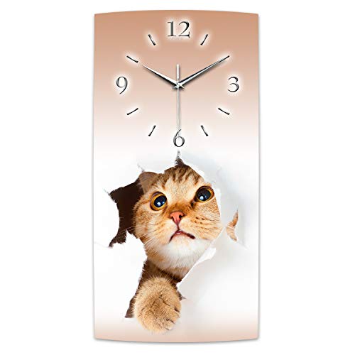 Kreative Feder Katze Designer leise Funk-Wanduhr Funkuhr modernes Design OHNE Ticken * WA114FL (50x25cm leises Funkuhrwerk) von Kreative Feder