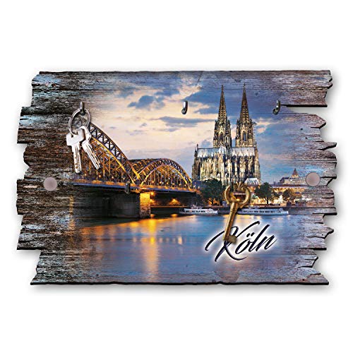 Kreative Feder Kölner Dom Köln Designer Schlüsselbrett Moderne Hakenleiste im Landhaus Style, Shabby aus Holz 30x20cm, HSB007 von Kreative Feder