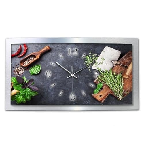 Kreative Feder Kräuter Küche Wanduhr 3D XXL Designer leise Funk Motiv Funkuhr Wandbild modernes Design WAA063FL (80x40cm) von Kreative Feder