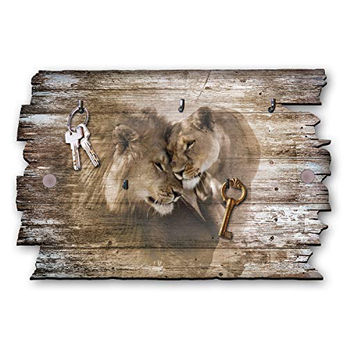 Kreative Feder Löwenpaar Designer Schlüsselbrett, Hakenleiste Landhaus Style, Shabby aus Holz 30x20cm, HSB040 von Kreative Feder