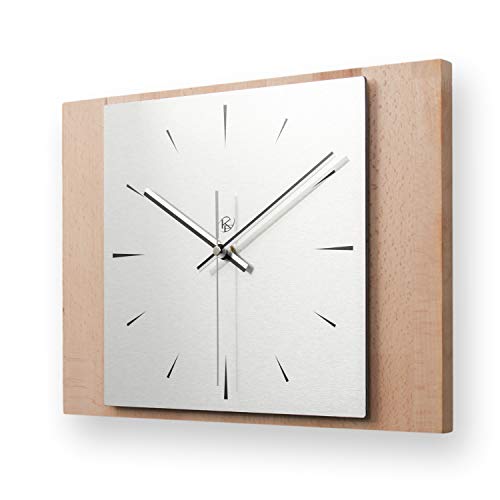 Kreative Feder Moderne Designer Holz Alu Funk Wanduhr leise Funkuhr ohne Ticken 35x25cm WEH002B-FL (Buche, leises Funkuhrwerk) von Kreative Feder