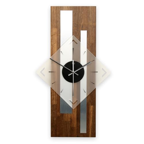 Kreative Feder Moderne Designer Holz Alu Funk Wanduhr leise Funkuhr ohne Ticken 60x30cm WEH001 (leises Quarzuhrwerk, Eiche geräuchert) von Kreative Feder