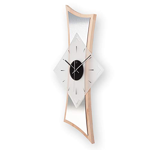 Kreative Feder Moderne Designer Holz Alu Funk Wanduhr leise Funkuhr ohne Ticken 70x30cm WEH004 (Buche, leises Funkuhrwerk) von Kreative Feder