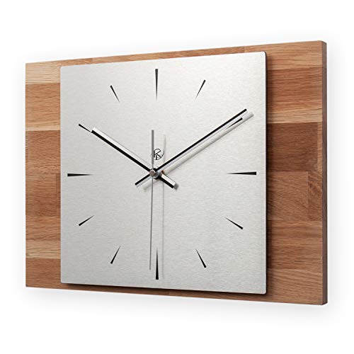 Kreative Feder Moderne Designer Holz Alu Wanduhr leise Quarzuhr ohne Ticken 35x25cm WEH002E-L (Eiche, leises Quarzuhrwerk) von Kreative Feder