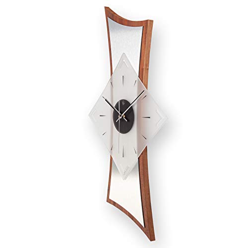 Kreative Feder Moderne Designer Holz Alu Wanduhr leise Quarzuhr ohne Ticken 70x30cm WEH004 (Buche dunkel gebeizt, leises Quarzuhrwerk) von Kreative Feder