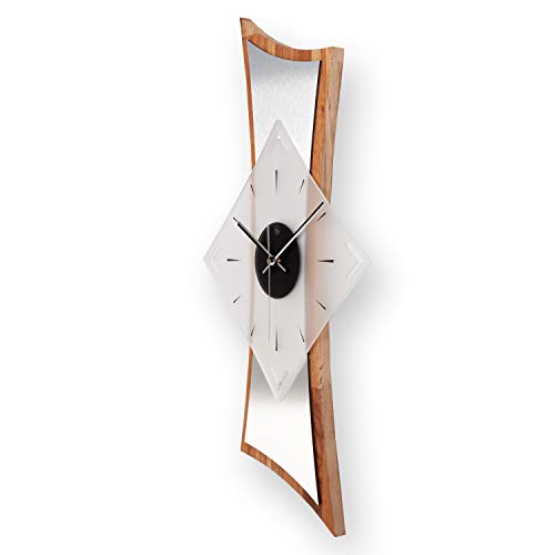 Kreative Feder Moderne Designer Holz Alu Wanduhr leise Quarzuhr ohne Ticken 70x30cm WEH004 (Eiche, leises Quarzuhrwerk) von Kreative Feder