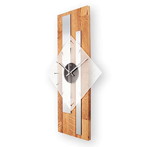 Kreative Feder Moderne Designer Holz Alu Wanduhr leise ohne Ticken 60x30cm (Eiche, leises Quarzuhrwerk) von Kreative Feder
