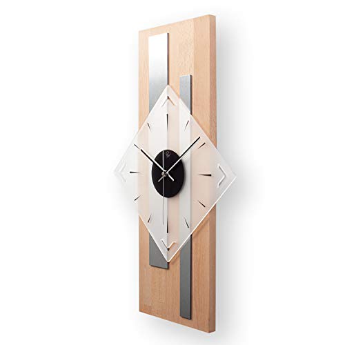 Kreative Feder Moderne Designer Holz Alu Wanduhr leise ohne Ticken 60x30cm (Buche, leises Quarzuhrwerk) von Kreative Feder