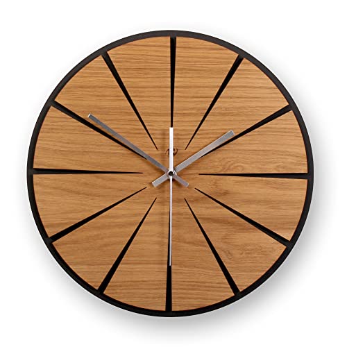 Kreative Feder Moderne Designer Holz Wanduhr | wahlw. mit leisem Funk- oder Quarzuhrwerk ohne Ticken | 35cm (leises Quarzuhrwerk) von Kreative Feder