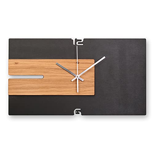 Kreative Feder Moderne Designer Holz Wanduhr | wahlw. mit leisem Funk- oder Quarzuhrwerk ohne Ticken | 50x25cm (leises Funkuhrwerk) von Kreative Feder