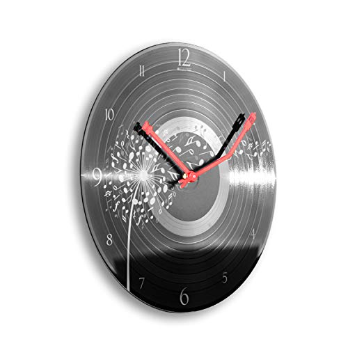 Kreative Feder Music Dandelion Flower Schallplatten-Uhr Retro Vinyl Designer Funk Wanduhr leise Funkuhr ohne Ticken 30cm WSP013FL (leises Funkuhrwerk) von Kreative Feder