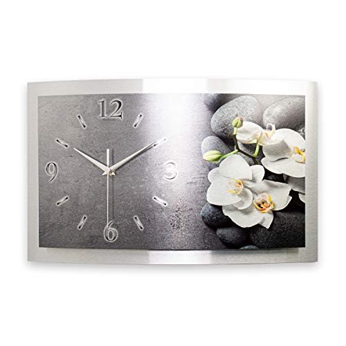 Kreative Feder 3D Designer-Wanduhr Orchidee in modernem Metallic-Design; leise Funkuhr mit glänzendem Motiv wahlweise in Zwei Größen (Orchidee, 80x40cm; leises Funkuhrwerk) von Kreative Feder