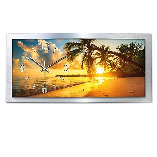 Kreative Feder Palmen am Strand Wanduhr 3D XXL Designer leise Funk Motiv Funkuhr Wandbild modernes Design WAA114FL (80x40 cm leise Funkuhr) von Kreative Feder