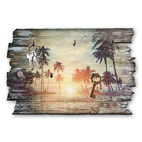 Kreative Feder Palmenstrand Sonnenuntergang Designer Schlüsselbrett, Hakenleiste Landhaus Style, Shabby aus Holz 30x20cm, HSB069 von Kreative Feder