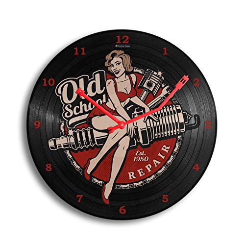 Kreative Feder Pin Up Girl Music Schallplatten-Uhr Retro Vinyl Designer Wanduhr leise ohne Ticken 30cm WSP029L (leises Quarzuhrwerk) von Kreative Feder
