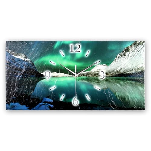 Kreative Feder Designer-Wanduhr Polarlicht Natur-Landschaft aus Stein Made in Germany leise ohne Ticken 50x25cm (Polarlicht, leises Funkuhrwerk) von Kreative Feder