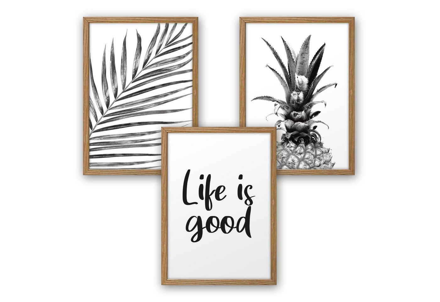 Kreative Feder Poster, Ananas, tropisch, Palme, Natur, Frucht, Life, Leben, Schwarz-Weiß (Set, 3 St), 3-teiliges Poster-Set, Kunstdruck, Wandbild, optional mit Rahmen, wahlw. in DIN A4 / A3, 3-WP103 von Kreative Feder