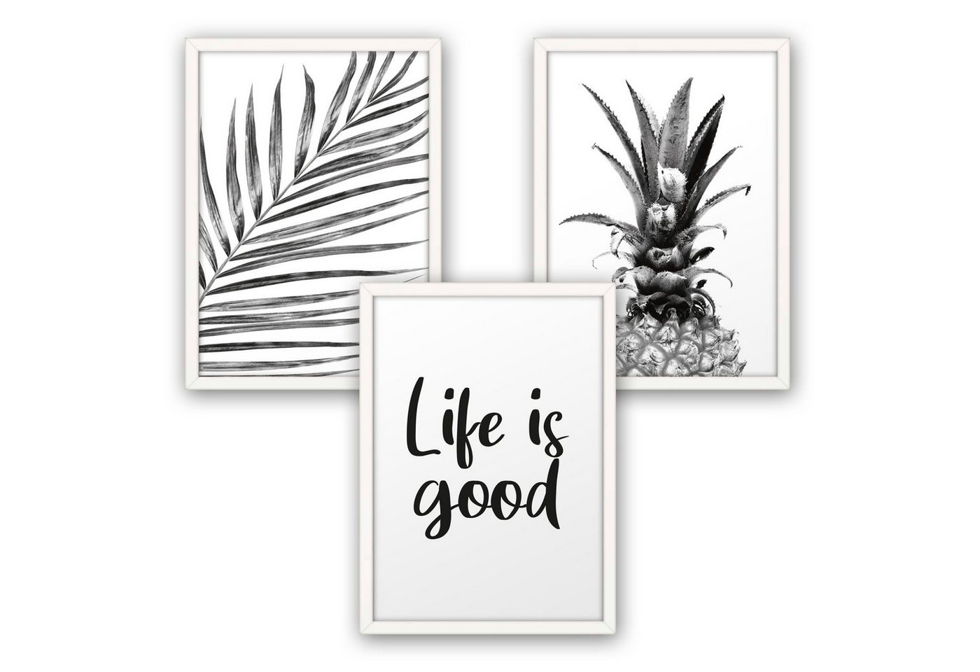 Kreative Feder Poster, Ananas, tropisch, Palme, Natur, Frucht, Life, Leben, Schwarz-Weiß (Set, 3 St), 3-teiliges Poster-Set, Kunstdruck, Wandbild, optional mit Rahmen, wahlw. in DIN A4 / A3, 3-WP103 von Kreative Feder