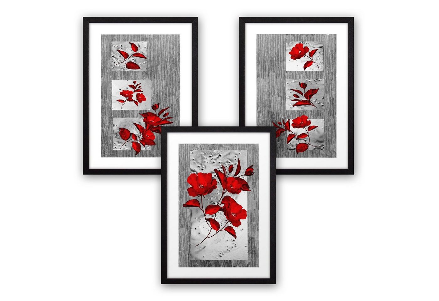 Kreative Feder Poster, Blume (Set, 3 St), 3-teiliges Poster-Set, Wandbild, optional mit Rahmen, DIN A4 oder A3 von Kreative Feder