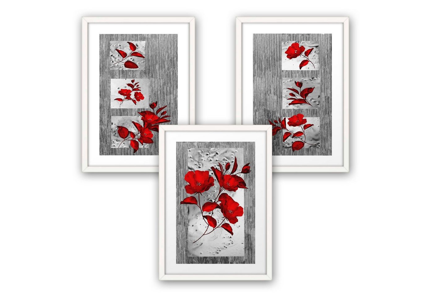 Kreative Feder Poster, Blume (Set, 3 St), 3-teiliges Poster-Set, Wandbild, optional mit Rahmen, DIN A4 oder A3 von Kreative Feder
