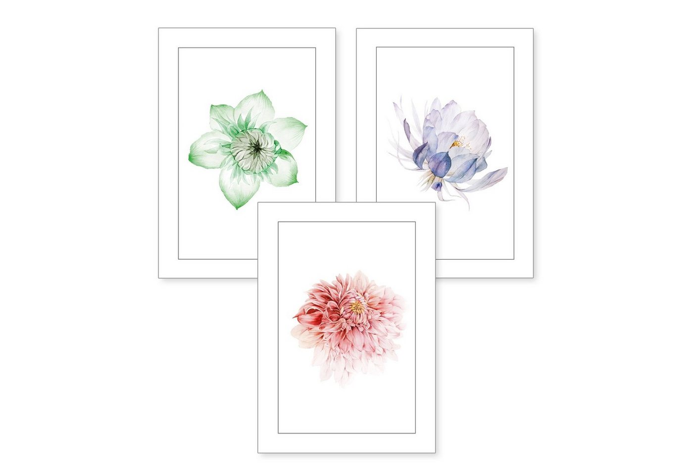 Kreative Feder Poster, Bunt, Blüte, Blume, Natur, Zeichnung (Set, 3 St), 3-teiliges Poster-Set, Kunstdruck, Wandbild, optional mit Rahmen, wahlw. in DIN A4 / A3, 3-WP112 von Kreative Feder