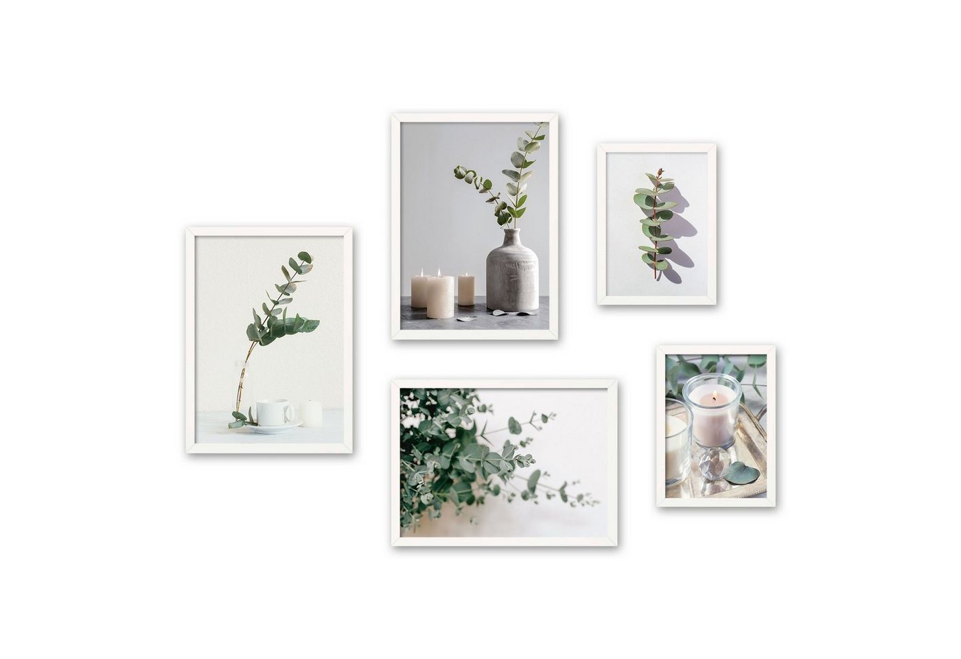 Poster, Eukalyptus, Pflanze, Blätter, Natur (Set, 5 St), 5-teiliges Poster-Set, Kunstdruck, Wandbild, Posterwand, Bilderwand, optional mit Rahmen, WP609 von Kreative Feder