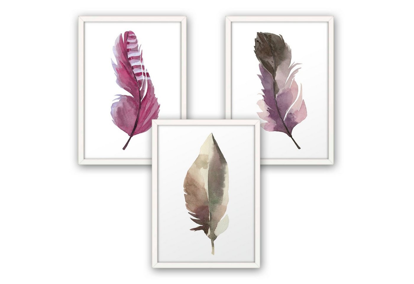 Kreative Feder Poster, Feder (Set, 3 St), 3-teiliges Poster-Set, Wandbild, optional mit Rahmen, DIN A4 oder A3 von Kreative Feder