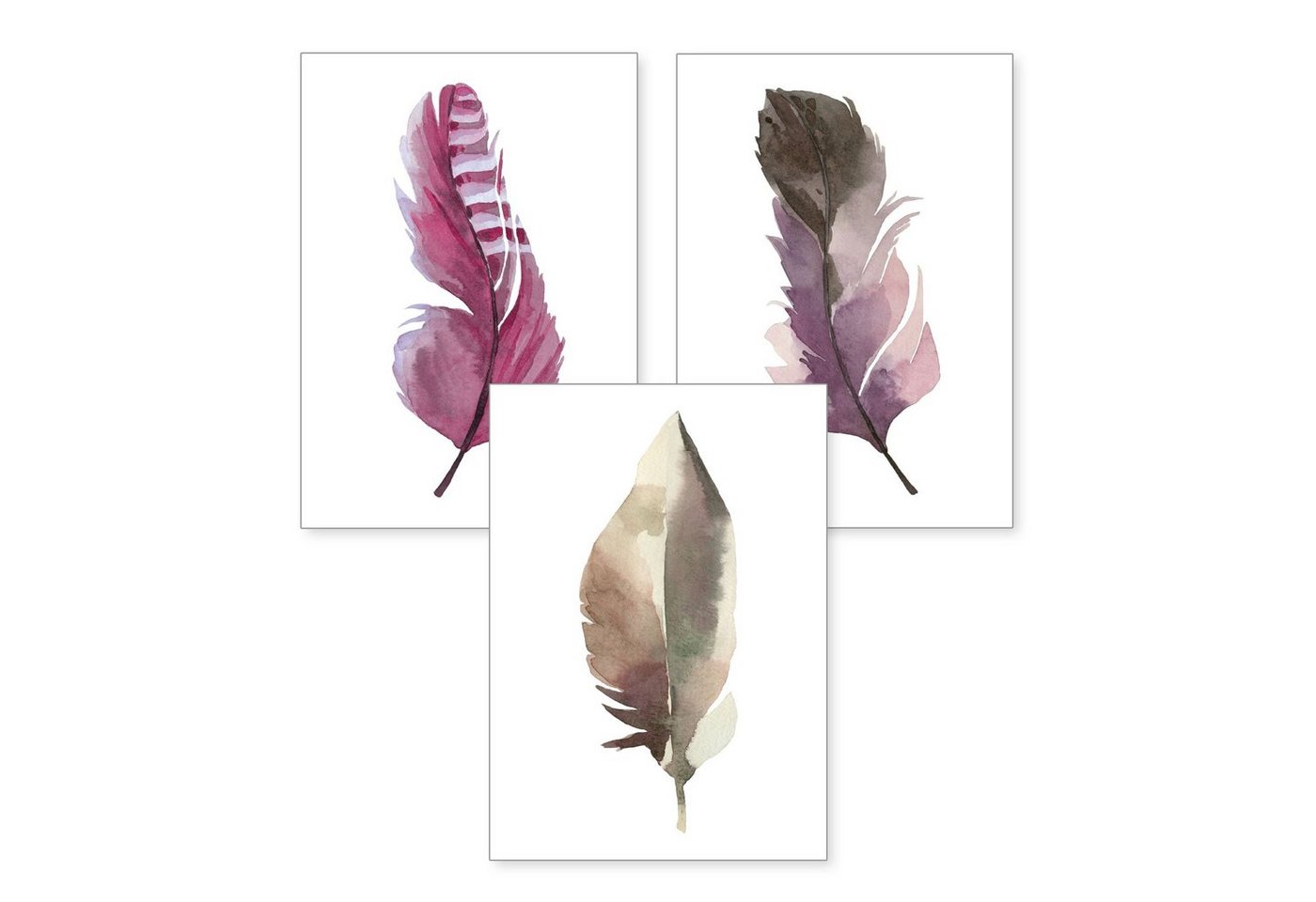 Kreative Feder Poster, Feder (Set, 3 St), 3-teiliges Poster-Set, Wandbild, optional mit Rahmen, DIN A4 oder A3 von Kreative Feder