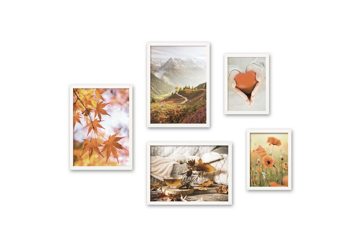 Poster, Herbst, Landschaft, Natur, Bäume, Laub (Set, 5 St), 5-teiliges Poster-Set, Kunstdruck, Wandbild, Posterwand, Bilderwand, optional mit Rahmen, WP606 von Kreative Feder