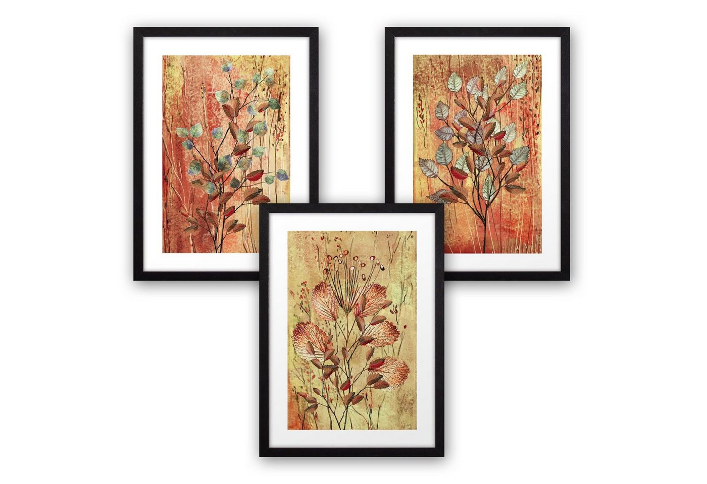 Kreative Feder Poster, Herbst, Natur, Blätter, Zweig, Baum, Zeichnung (Set, 3 St), 3-teiliges Poster-Set, Kunstdruck, Wandbild, optional mit Rahmen, wahlw. in DIN A4 / A3, 3-WP072 von Kreative Feder