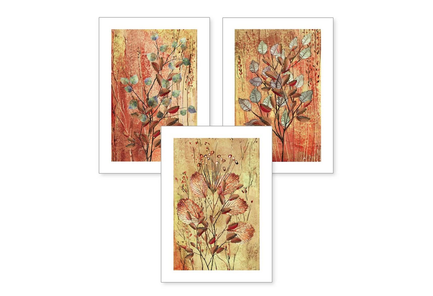 Kreative Feder Poster, Herbst, Natur, Blätter, Zweig, Baum, Zeichnung (Set, 3 St), 3-teiliges Poster-Set, Kunstdruck, Wandbild, optional mit Rahmen, wahlw. in DIN A4 / A3, 3-WP072 von Kreative Feder