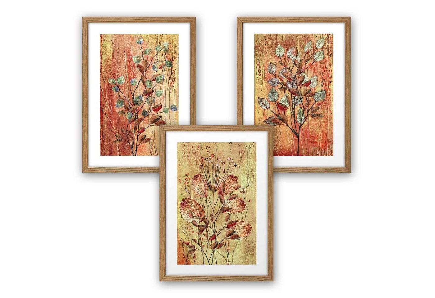 Kreative Feder Poster, Herbst, Natur, Blätter, Zweig, Baum, Zeichnung (Set, 3 St), 3-teiliges Poster-Set, Kunstdruck, Wandbild, optional mit Rahmen, wahlw. in DIN A4 / A3, 3-WP072 von Kreative Feder