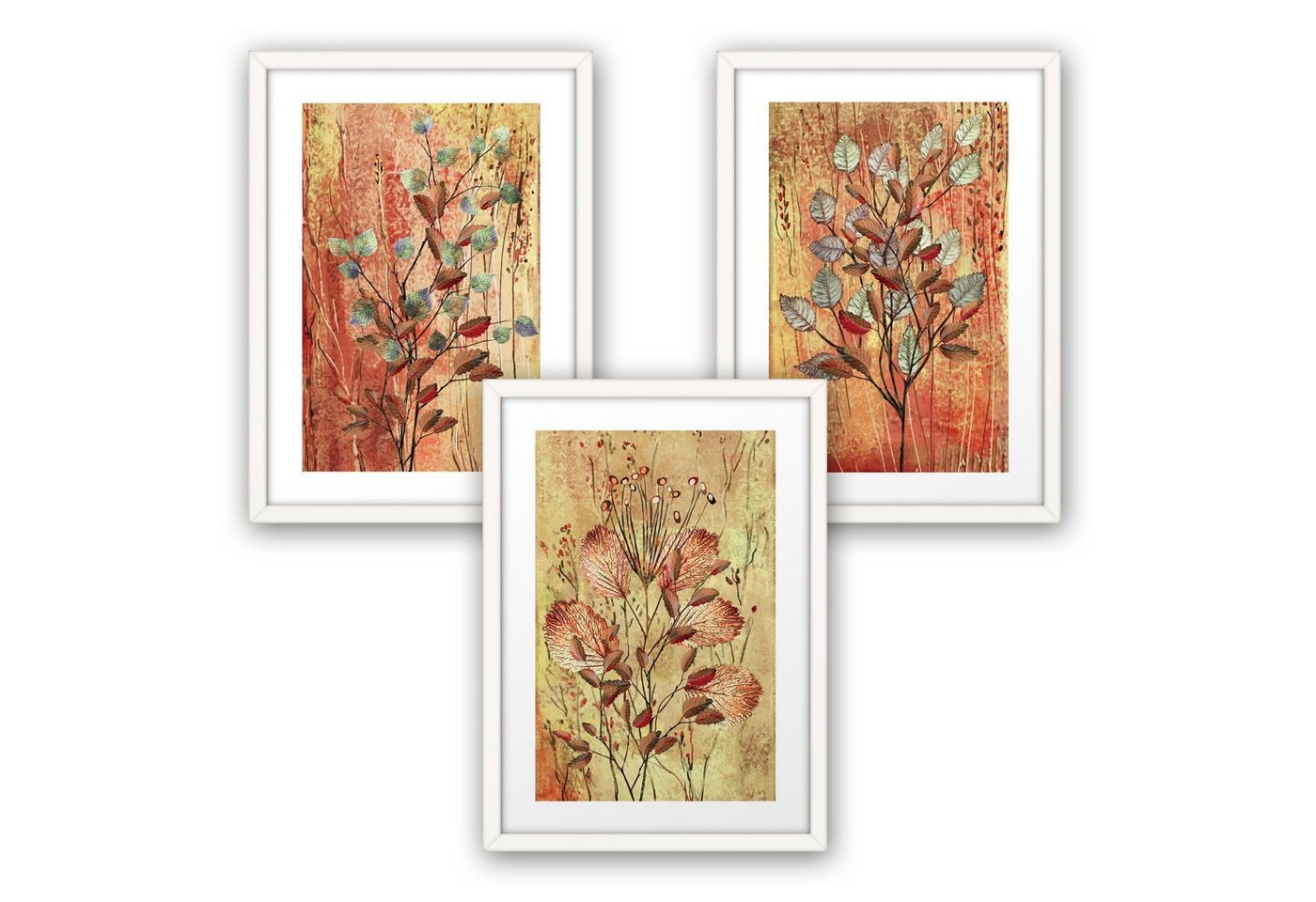 Poster, Herbst, Natur, Blätter, Zweig, Baum, Zeichnung (Set, 3 St), 3-teiliges Poster-Set, Kunstdruck, Wandbild, optional mit Rahmen, wahlw. in DIN A4 / A3, 3-WP072 von Kreative Feder