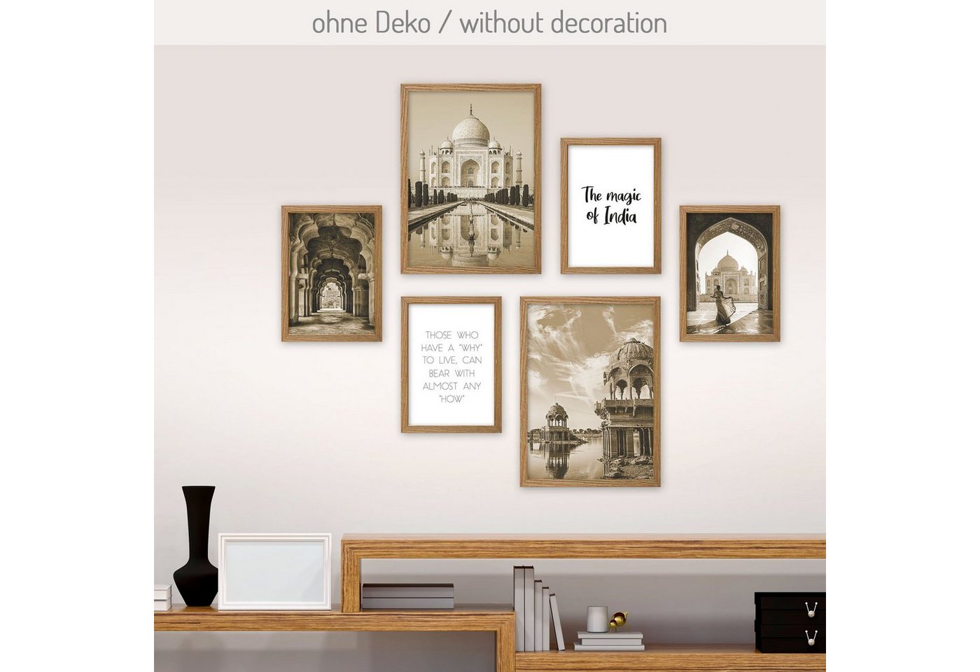 Kreative Feder Poster, Indien, Taj Mahal, Architektur, historisch, sepia (Set, 6 St), 6-teiliges Poster-Set, Kunstdruck, Wandbild, Posterwand, Bilderwand, optional mit Rahmen, WP545 von Kreative Feder