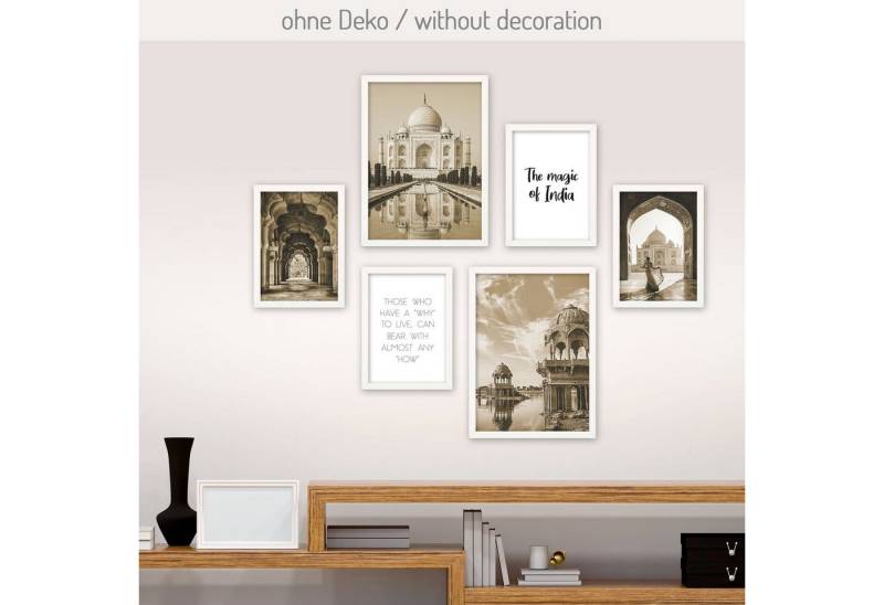 Poster, Indien, Taj Mahal, Architektur, historisch, sepia (Set, 6 St), 6-teiliges Poster-Set, Kunstdruck, Wandbild, Posterwand, Bilderwand, optional mit Rahmen, WP545 von Kreative Feder