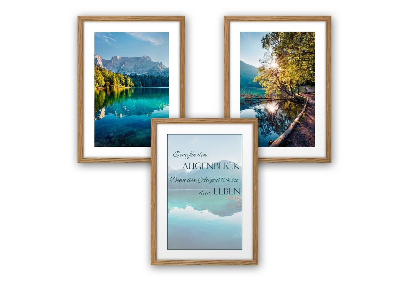 Kreative Feder Poster, Landschaft, Natur, See, Berge, Inspiration, Spruch (Set, 3 St), 3-teiliges Poster-Set, Wandbild, optional mit Rahmen, DIN A4 oder A3 von Kreative Feder