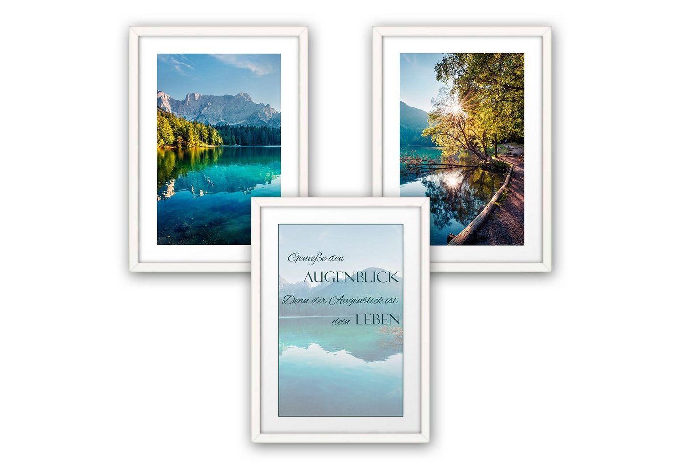 Poster, Landschaft, Natur, See, Berge, Inspiration, Spruch (Set, 3 St), 3-teiliges Poster-Set, Kunstdruck, Wandbild, optional mit Rahmen, wahlw. in DIN A4 / A3, 3-WP063 von Kreative Feder