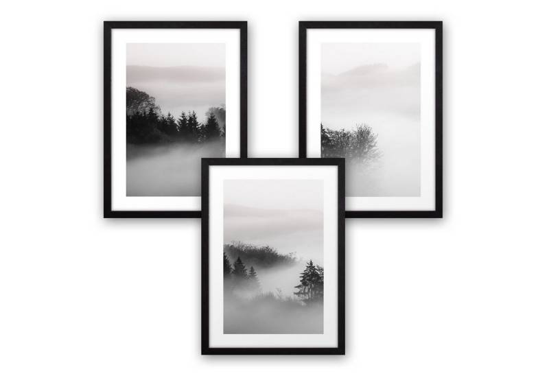 Kreative Feder Poster, Landschaft, Natur, Wald, Nebel, schwarz-weiß (Set, 3 St), 3-teiliges Poster-Set, Kunstdruck, Wandbild, optional mit Rahmen, wahlw. in DIN A4 / A3, 3-WP050 von Kreative Feder