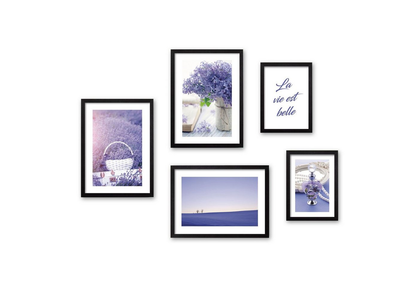 Kreative Feder Poster, Lavendel, lila, Landschaft, Natur, Blüte, Blume (Set, 5 St), 5-teiliges Poster-Set, Kunstdruck, Wandbild, Posterwand, Bilderwand, optional mit Rahmen, WP608 von Kreative Feder