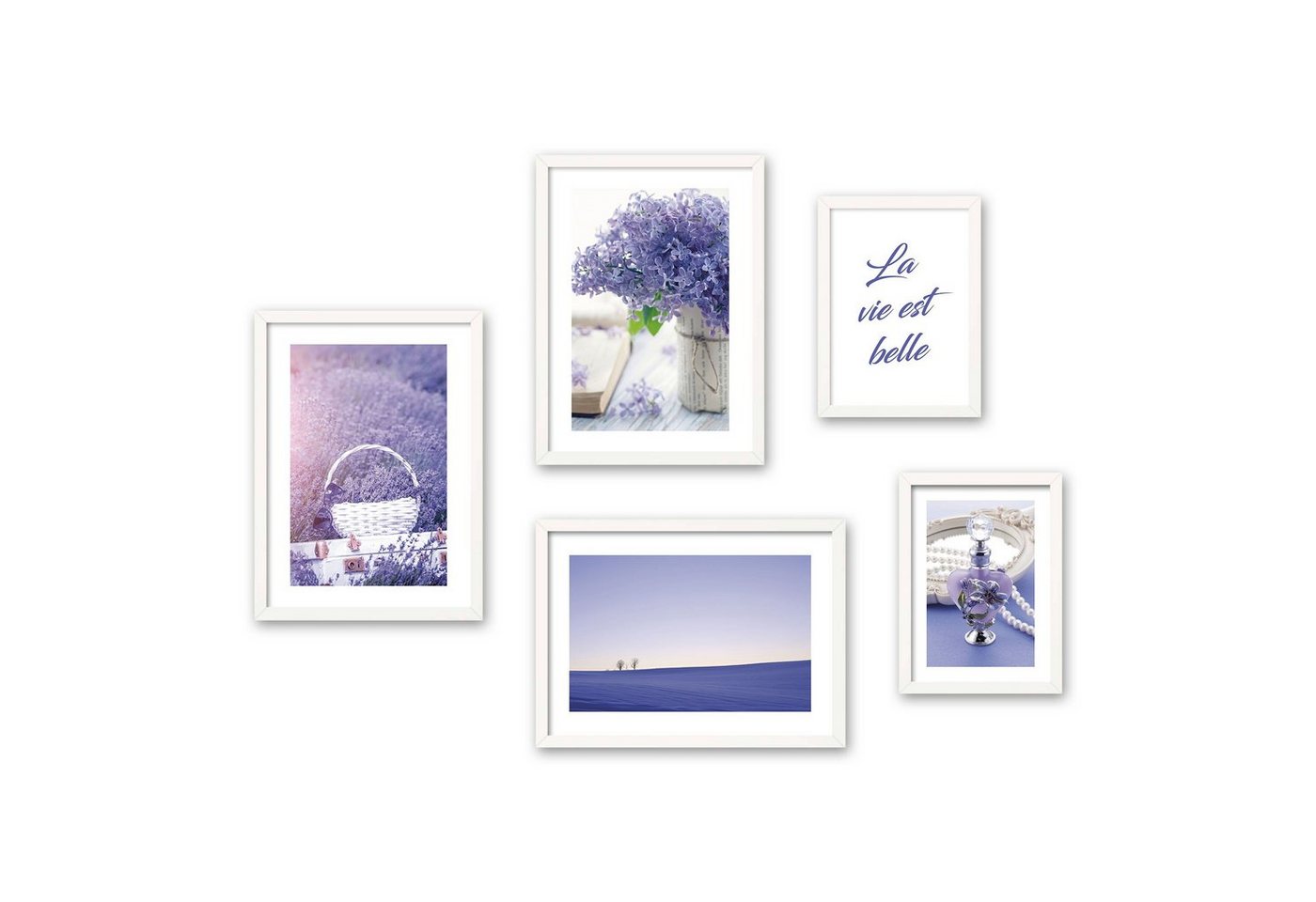 Poster, Lavendel, lila, Landschaft, Natur, Blüte, Blume (Set, 5 St), 5-teiliges Poster-Set, Kunstdruck, Wandbild, Posterwand, Bilderwand, optional mit Rahmen, WP608 von Kreative Feder