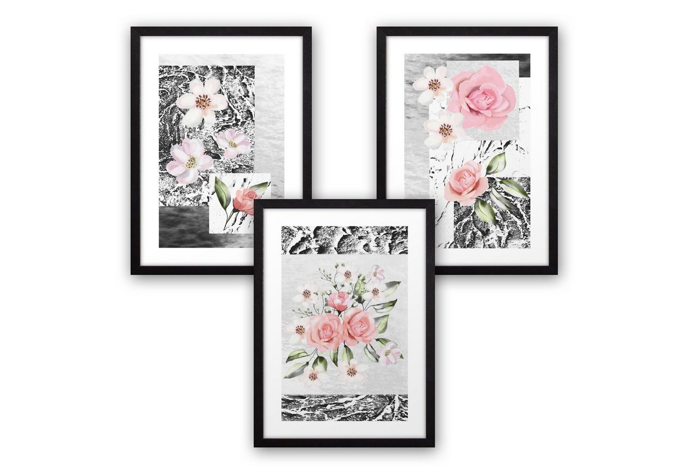 Kreative Feder Poster, Natur, Blüte, Blume, Collage, abstrakt (Set, 3 St), 3-teiliges Poster-Set, Kunstdruck, Wandbild, optional mit Rahmen, wahlw. in DIN A4 / A3, 3-WP076 von Kreative Feder