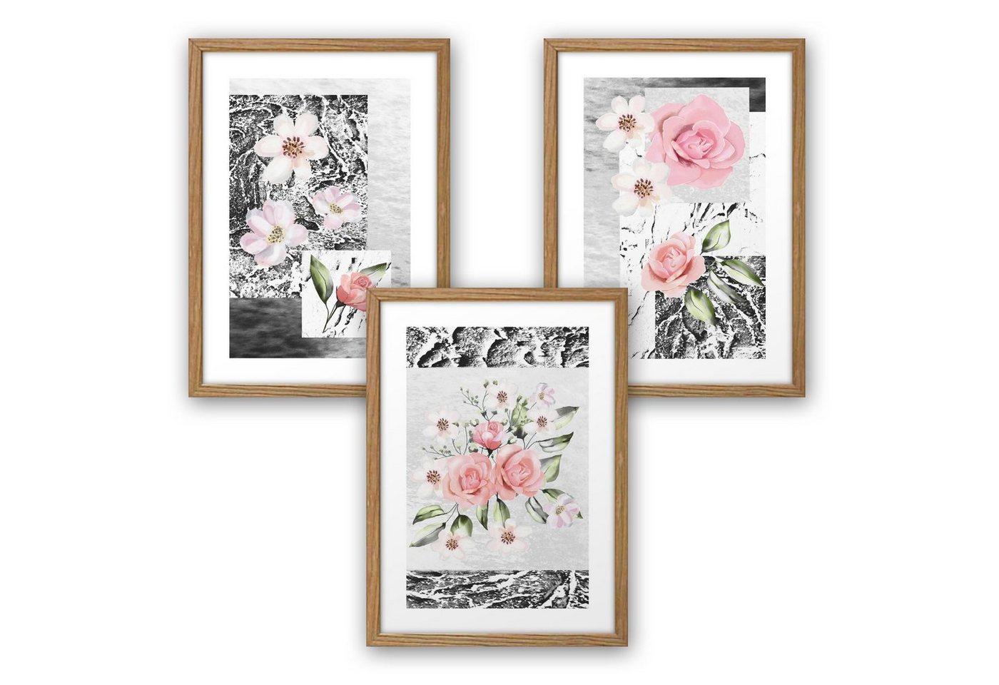 Kreative Feder Poster, Natur, Blüte, Blume, Collage, abstrakt (Set, 3 St), 3-teiliges Poster-Set, Kunstdruck, Wandbild, optional mit Rahmen, wahlw. in DIN A4 / A3, 3-WP076 von Kreative Feder